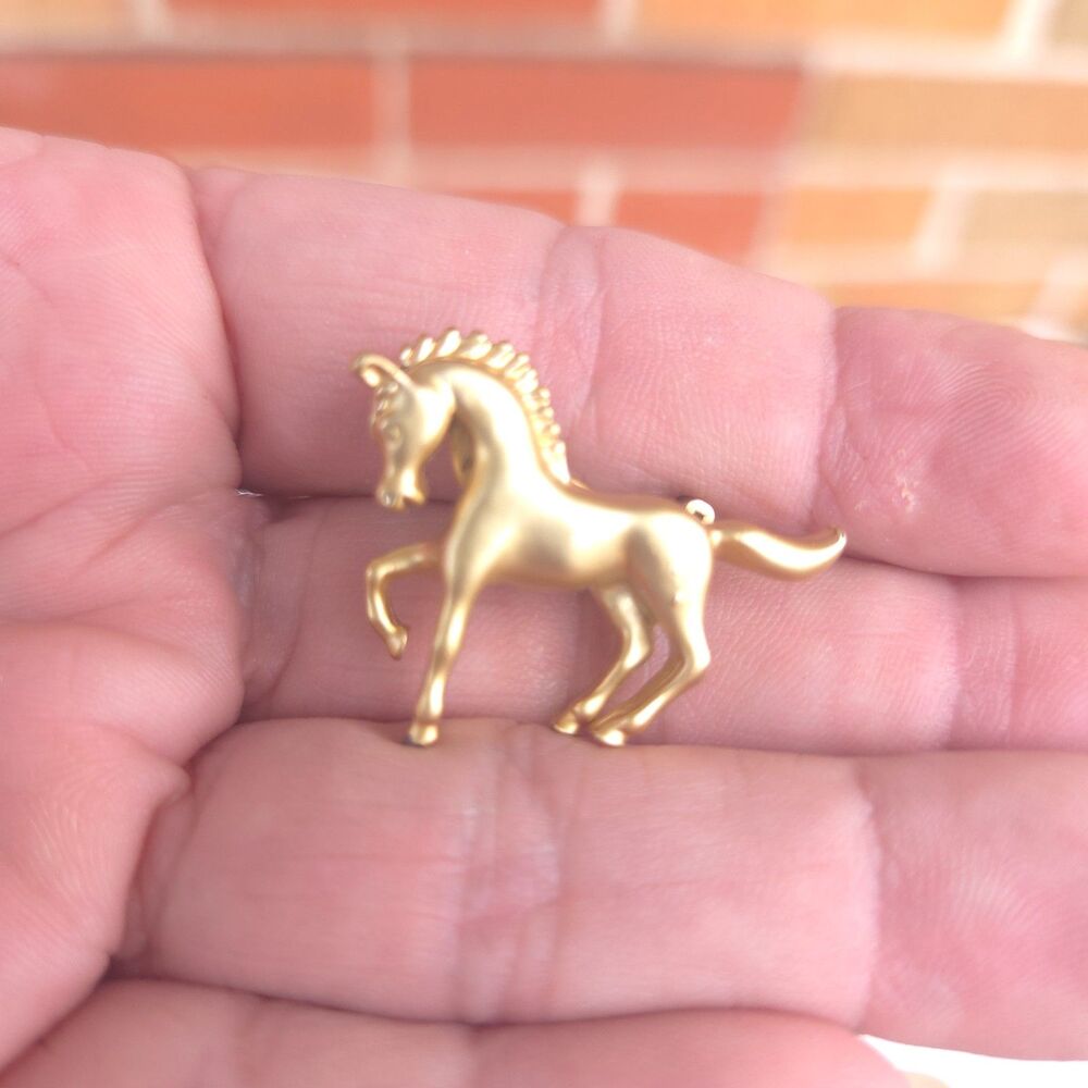 Vintage Gold Tone Prancing Horse Brooch Small Equestrian Figural Pin 1.25"